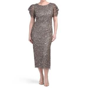 Adrianna Papell 24W Beaded Sequin Gown Lead Gray Formal Evening NWT $329